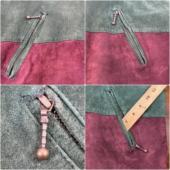 Outbrook Hooded Color Block Suede Coat Jacket Ladies Large Black Green Burgundy - Picture 10 of 16